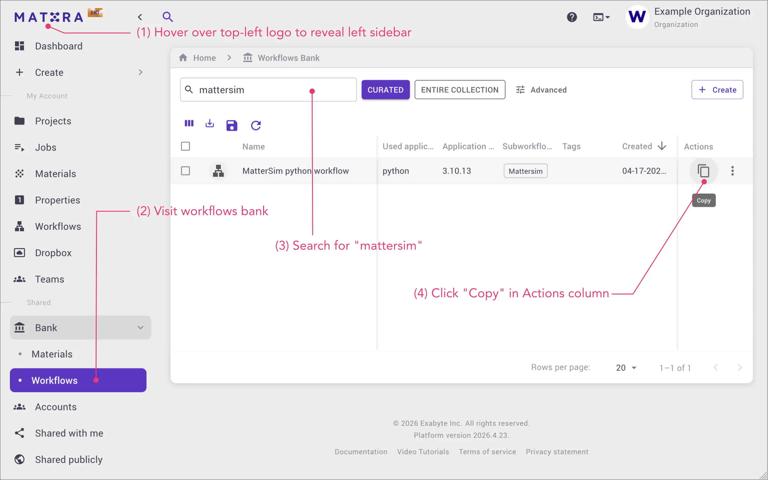 Copy bank workflow