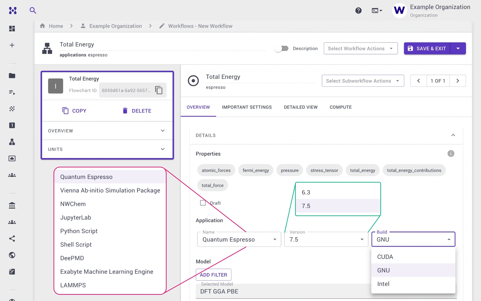 Application Selection in Web-Interface